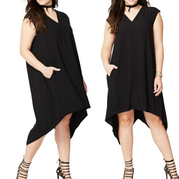New RACHEL Black V Neck Tunic High Low swing dress - Picture 5 of 12
